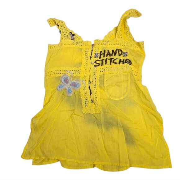 JOHNNY WAS Joystick yellow hand stitched embroidered butterfly floral tank top M - Picture 3 of 10